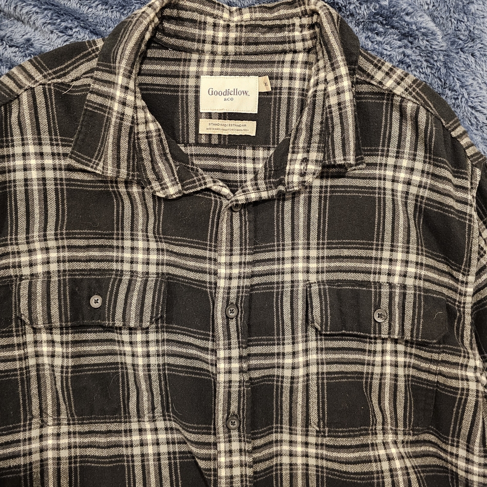 Goodfellow Plaid Flannel Button-down Shirt In Black And Gray Plaid